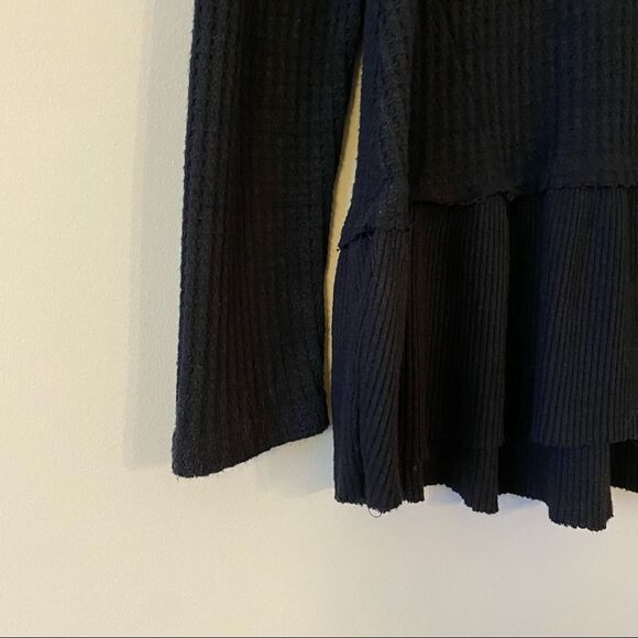 Anthropologie-Eri + Ali Waffle Peplum Black Long Sleeve Thermal (Small) - Picture 8 of 11